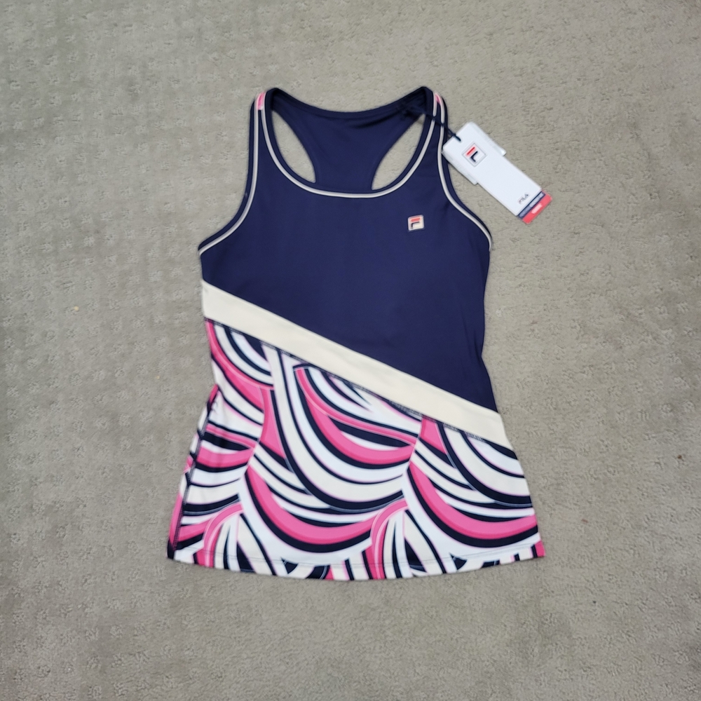 FILA Women's Heritage Racerback Navy and Pink Tank Top size XS